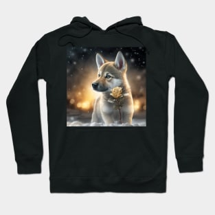 Wolfdog Puppy And A Rose Hoodie